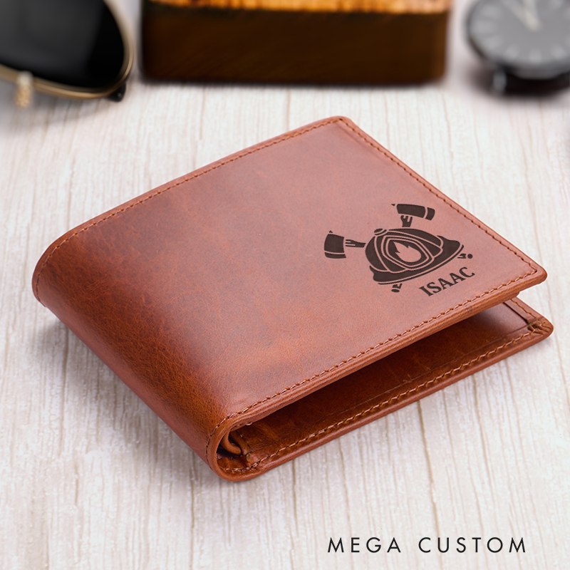 Personalized Firefighter Helmet Leather Wallet Firefighter wallet Oiled Leather wallet Fathers day gift for husband