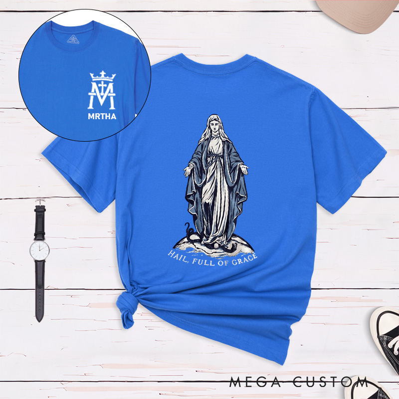 Personalized Our Lady of Grace Classic T-Shirt with Name Christian Shirt Hail Full of Grace Tee Religious Gift Catholic Gift