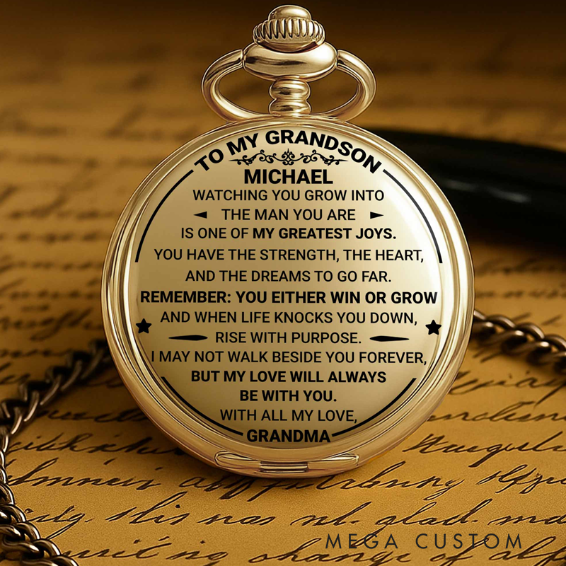 Personalized To My Grandson Watching You Grow Love from Grandma Pocket Watch Gift for Grandsons
