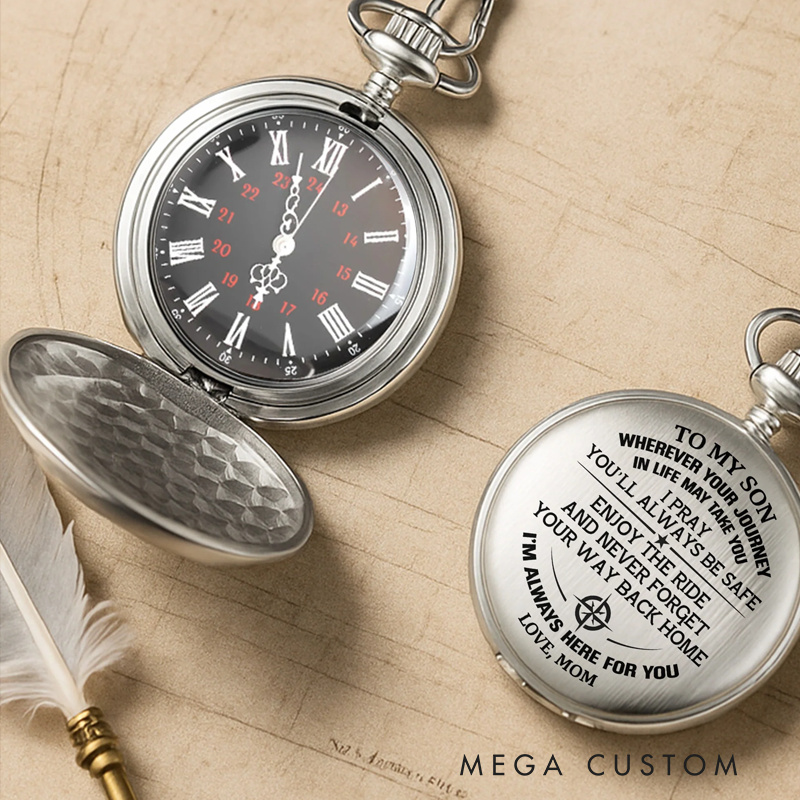 Personalized Wherever Your Journey Compass Pocket Watch Gift for Son