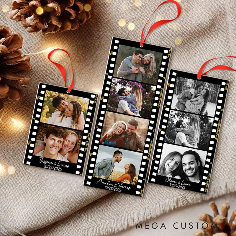 Personalized Film Strip Photo Ornament for Christmas Tree Custom Couple Picture Keepsake