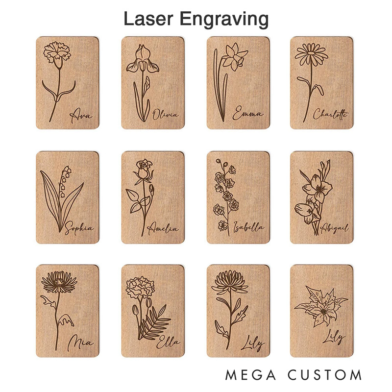 Personalized Birth Flower Wooden Magnetic Needle Box with Name Birthday Mother’s Day Gift for Sewing Lover