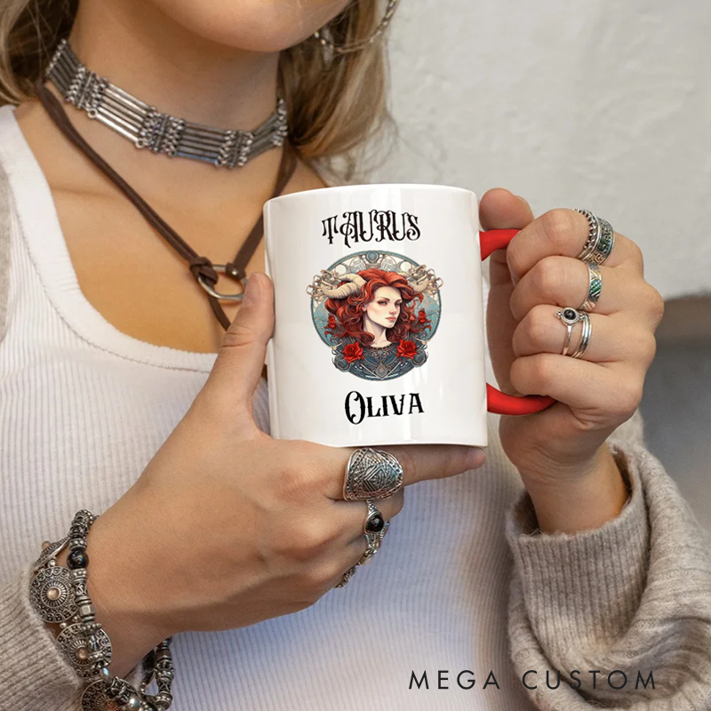 Personalized Zodiac Sign Constellation Colorful Cup Handle Ceramic Coffee Mug with Name Birthday Astrology Gift for Zodiac Lovers
