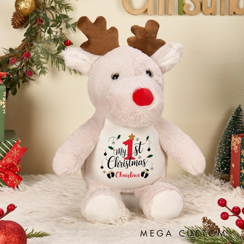 Personalized Reindeer Teddy with Name Stuffed Teddy for Christmas Christmas Plush Toy Baby First Christmas Christmas Gift for Girl and Boy