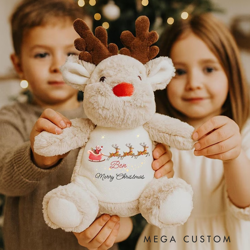 Personalized Reindeer Teddy with Name Stuffed Teddy for Christmas Christmas Plush Toy Baby First Christmas Christmas Gift 
