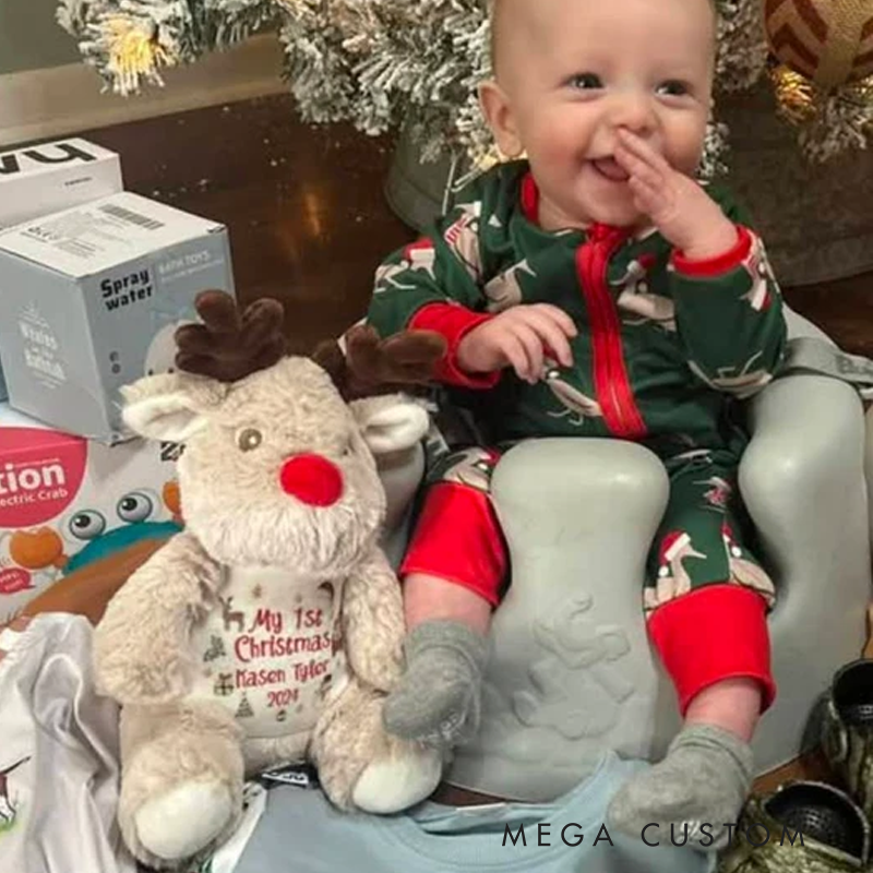 Personalised Small Rudolf Reindeer Christmas Teddy Bear Plushie Baby's First 1st Xmas Children's Kids Name Gift Present Keepsake