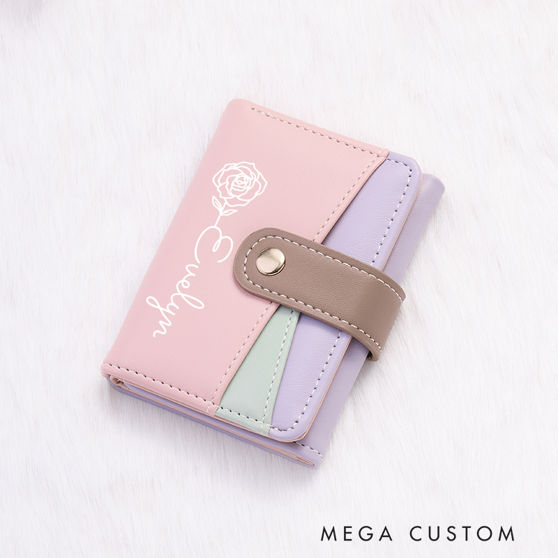 Personalized Leather Wallet for Girl Birth Flower Wallet for Her Trifold Wallet Zipper Wallet Purse Wallet Cute wallet Unique Gift for Her Birthday Gifts