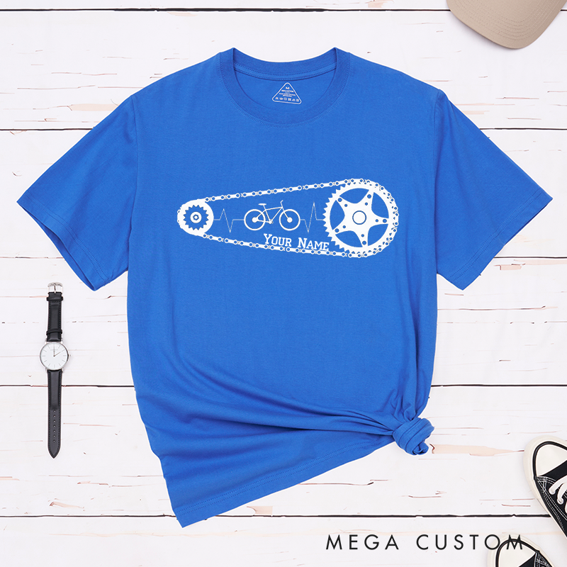Personalized Cycling Chain T-Shirt with a Heartbeat Motif for Outdoor Adventures Riding Cycling Biking Enthusiasts