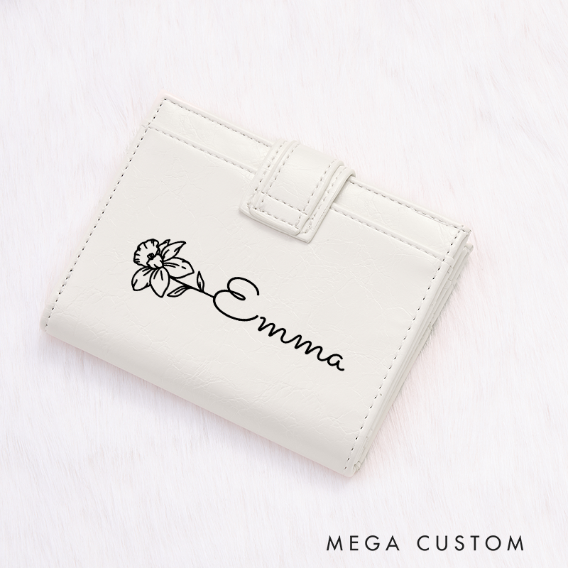 Personalized Leather Wallet for Girl Birth Flower Wallet for Her Purse Wallet Cute wallet Unique Gift for Her Birthday Gifts