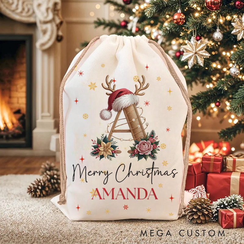 Personalized Christmas Santa Sack Custom Name Gift Bag Monogram Holiday Present Bag for Kids Family Christmas Gift