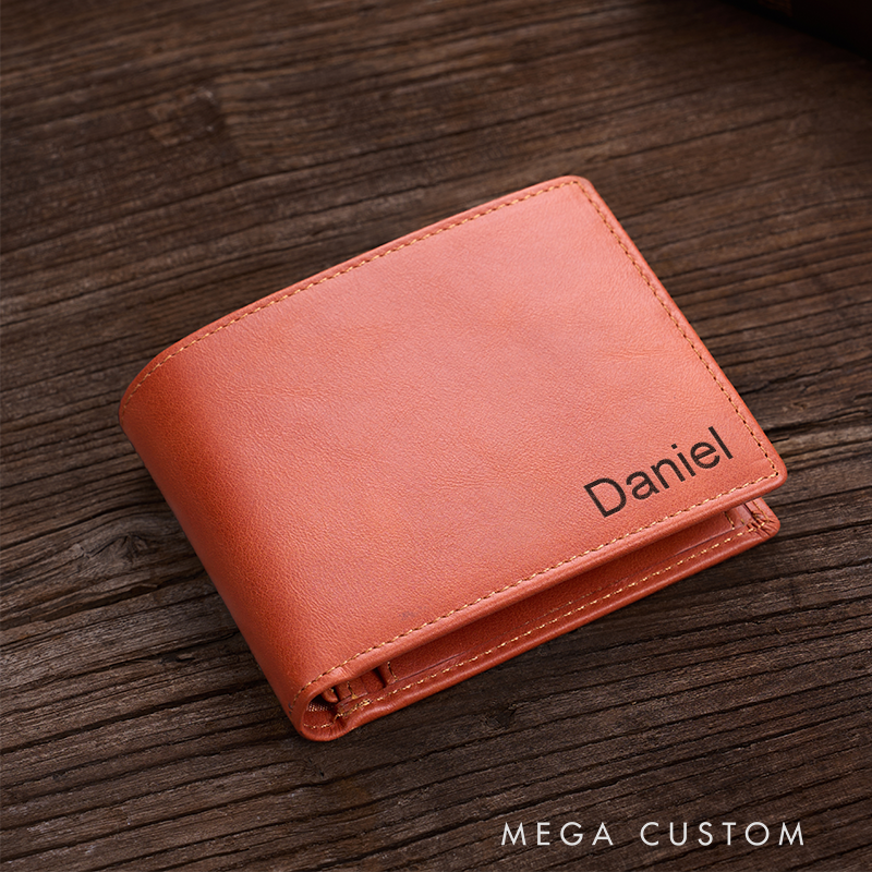 Personalized Leather Wallet Custom Wallet for Him Engraved Wallets with Name Mens Wallet Minimalist Wallet Leather Gift For Him Gift for Husband Boyfriend Father