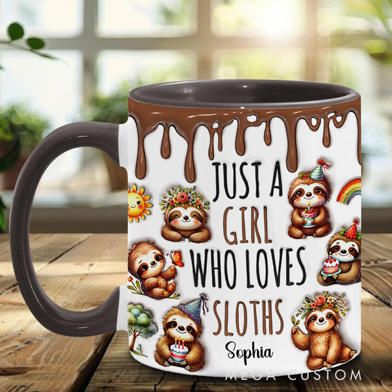 Personalized Just A Girl Who Loves Sloths Sloth Accent Mug