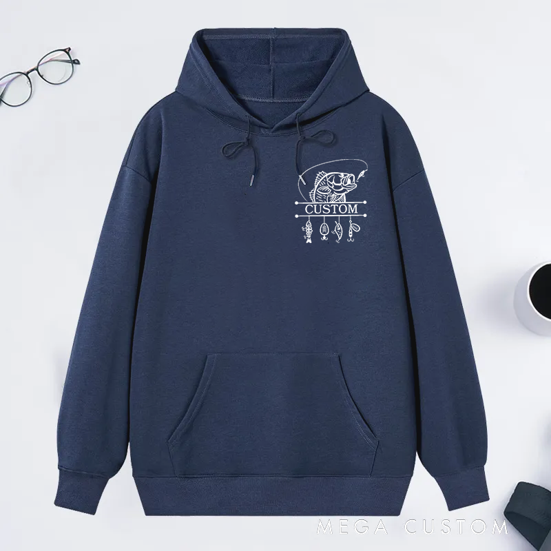 Personalized Fishing Hoodie Fishing Sweatshirt Custom Fishing Gift with Fish and Hook Print Design Comfortable and Stylish Gift for Fishing Enthusiasts