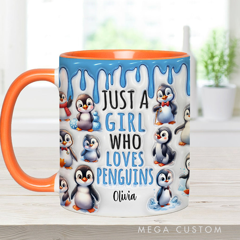 Personalized Just A Girl Who Loves Penguins Accent Mug