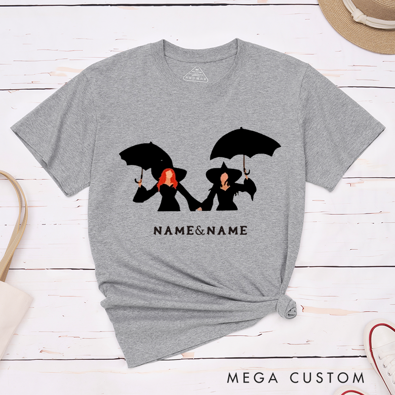 Personalized  Classic T-Shirt Custom Name Witchy Friends Halloween Gift Unisex Black Hat Umbrella Design 