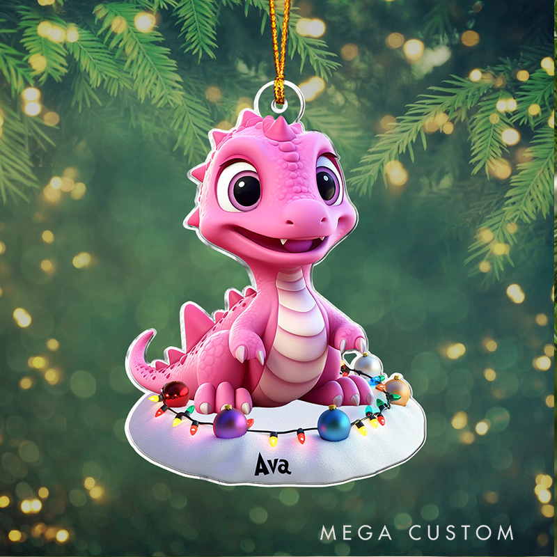 Personalized Kid Custom Shaped Ornament Cute Dinosaur Gift For Grandkids 