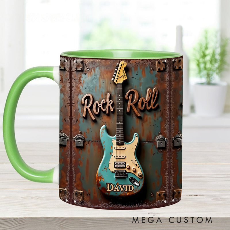 Personalized Name Guitar Accent Rock Roll Mug for Music Lover