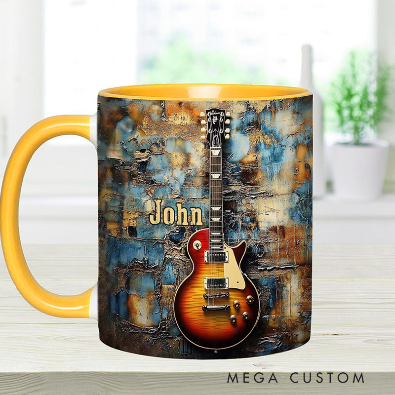 Personalized Name Vintage Electric Guitar Accent Mug for Music Lover