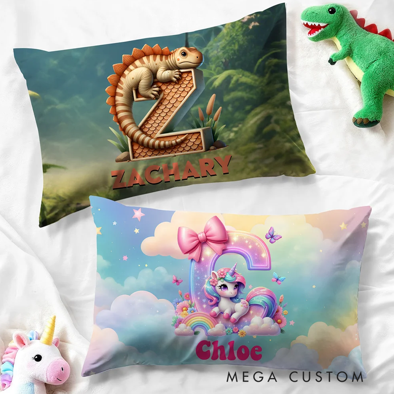 Personalized Dinosaur Fantasy Unicorn Soft Throw Pillow Cover with Name Home Decor Birthday Gift for Kids