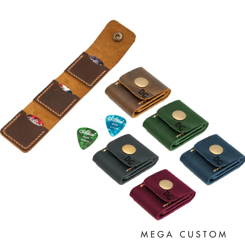 Personalized Leather Guitar Pick Holder Custom SD Card Case Guitar Plectrum Holder with 3 Slots for Guitar Picks Gift for Guitarist
