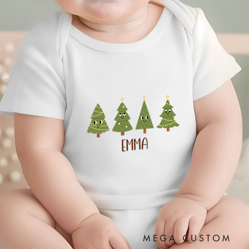 Personalized Baby Onesie and Xmas Baby Bodysuit with Cute Christmas Tree Combo Design for Emma's Festive Celebration