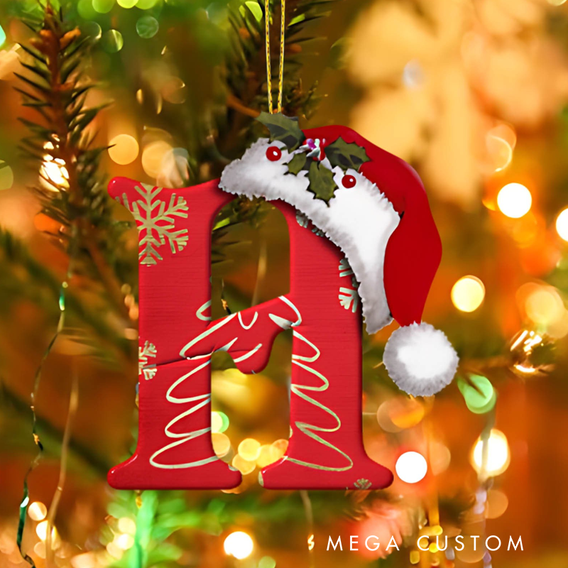 Personalized Christmas Acrylic Letter Pendant Customizable 2D Holiday Ornament for Tree Decoration