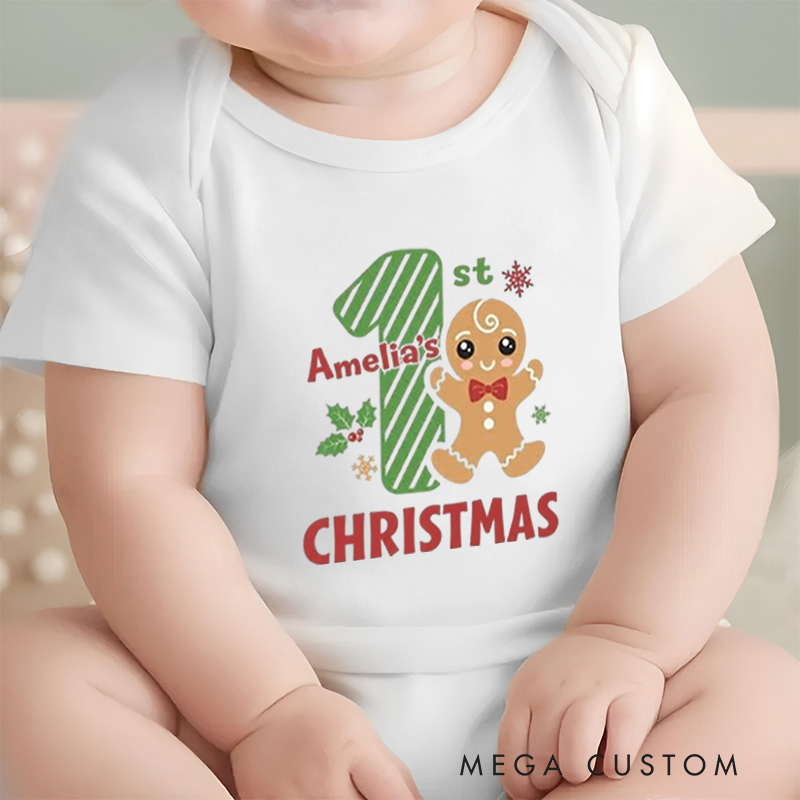 Festive Fun Baby Onesie and Xmas Baby Bodysuit with Gingerbread Man Design for Baby's 1st Christmas
