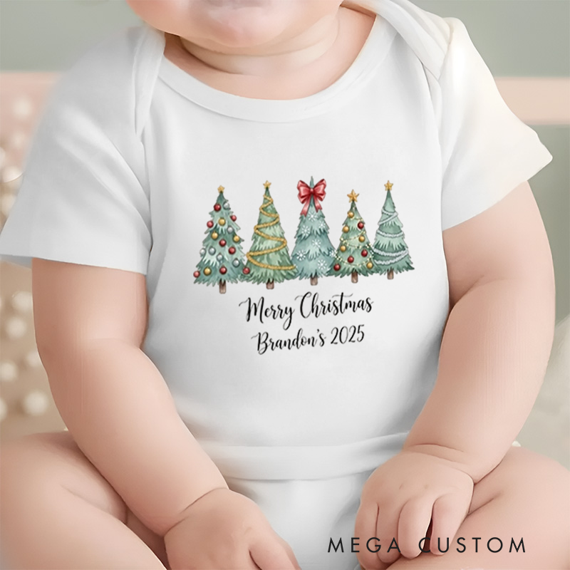 Personalized Baby Onesie and Xmas Baby Bodysuit with Forest Christmas Tree Design for Christmas in 2025