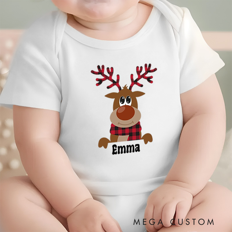 Personalized Baby Onesie and Xmas Baby Bodysuit with Cute Reindeer Design for Baby's Christmas Festive Celebration