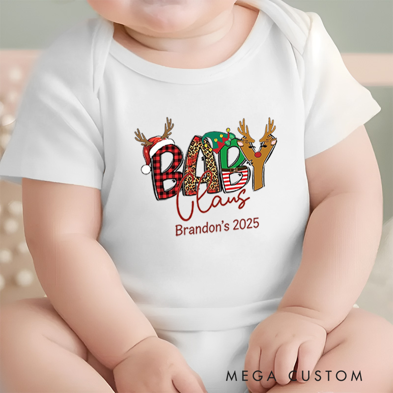 Personalized Baby Onesie and Xmas Baby Bodysuit with Christmas Baby Claus Design for Baby's Holiday Cheer