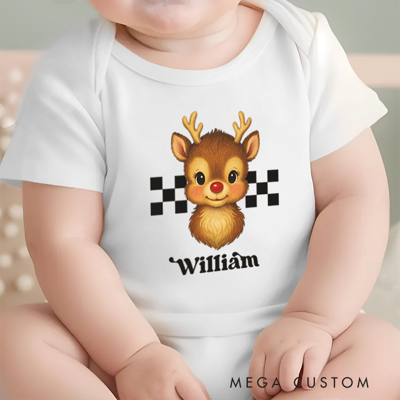 [Copy]Personalized Baby Onesie and Xmas Baby Bodysuit with Santa and Christmas Tree Truck Design for Baby's 1st Christmas