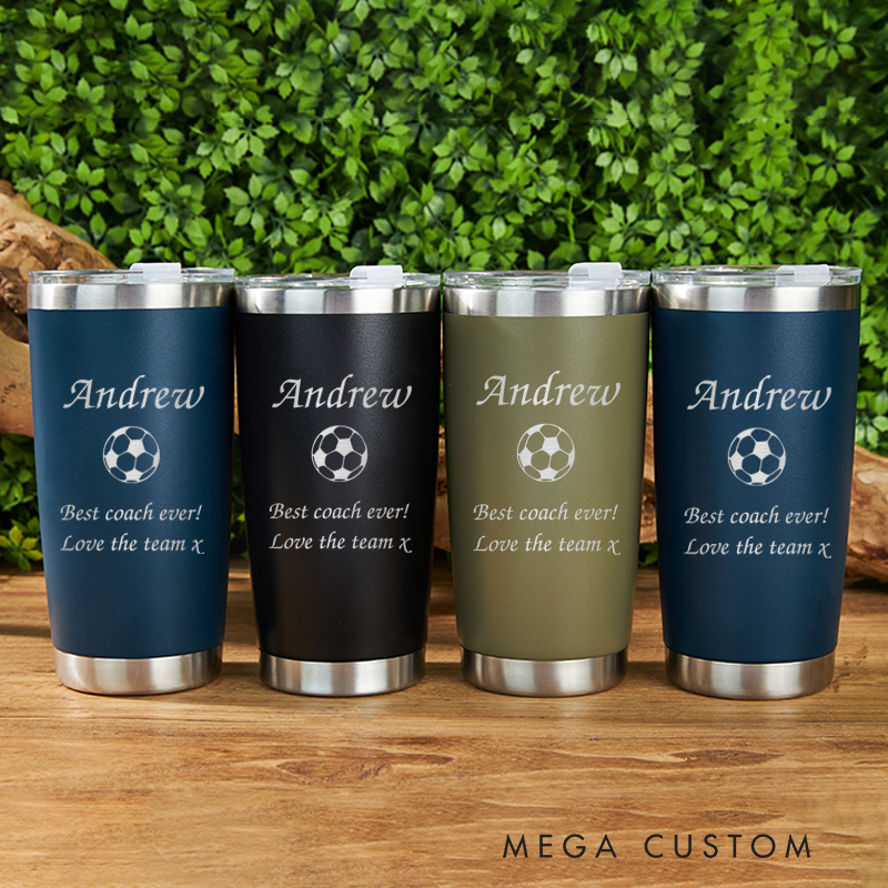 Personalized Soccer Stainless Steel Tumbler with Custom Name Design and Message