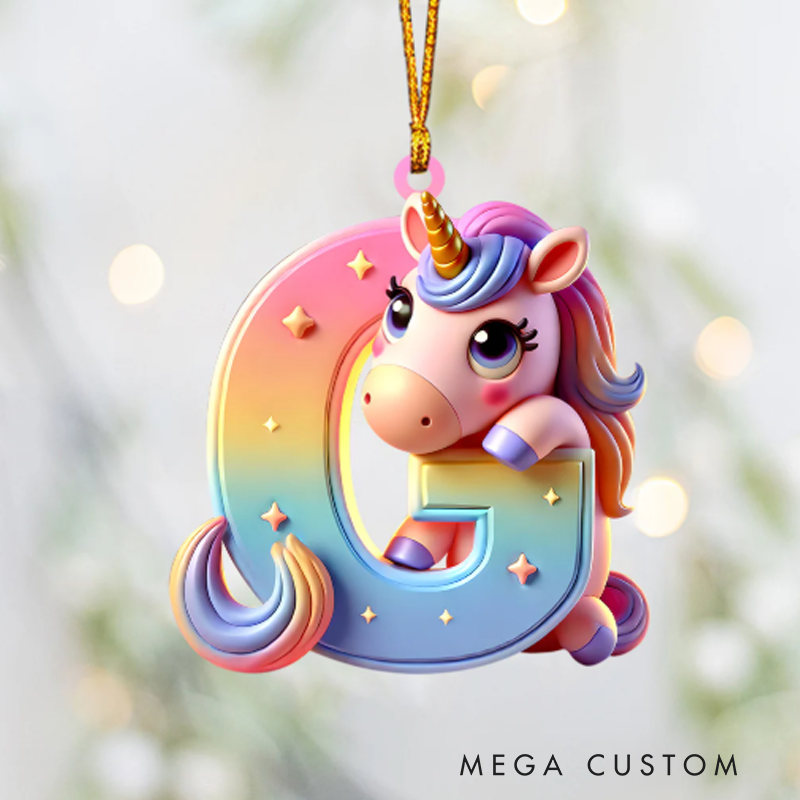 Personalized Cute Unicorn Kids Christmas Ornament