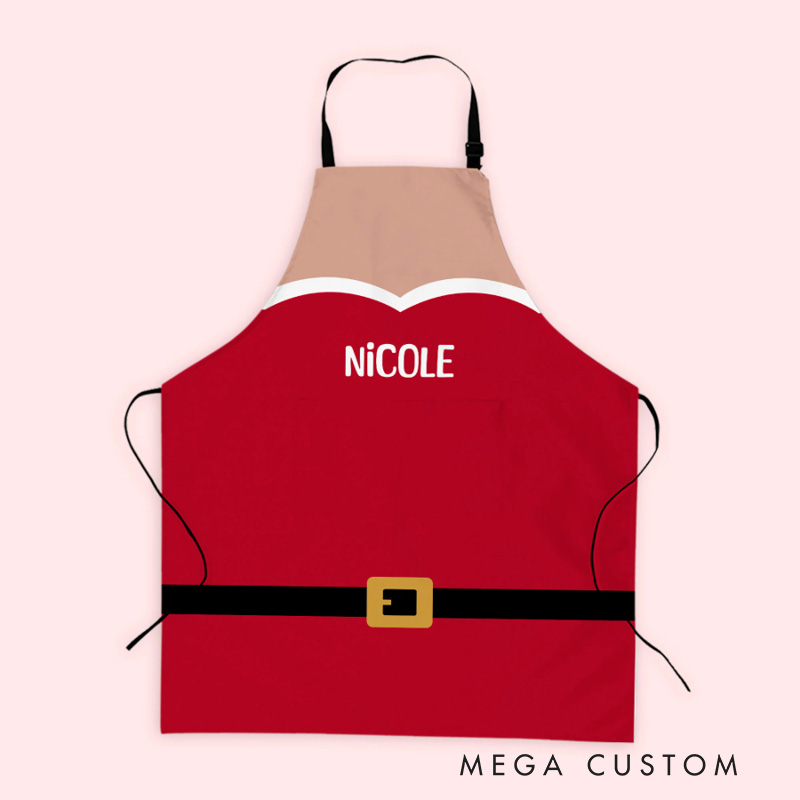 Personalized Adjustable Waterproof Santa Claus Belt Apron with Name Kitchen Wear Cooking Baking Christmas Gift for Baker Family