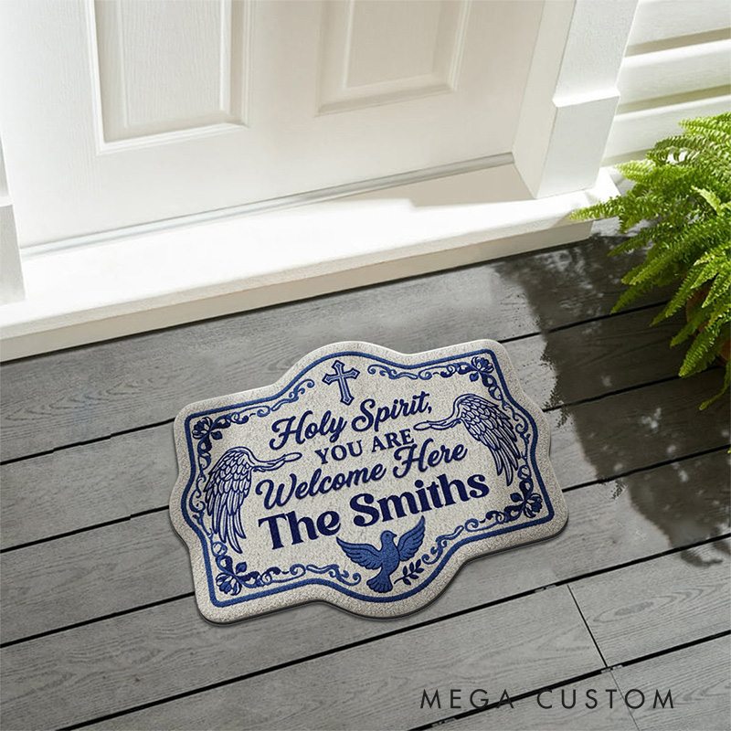 Personalized Holy Spirit You are Welcome Her Christian Non-Slip Tufted Rug with Family Name Home Decor Welcome Rug Religious Gift for Faithful Family