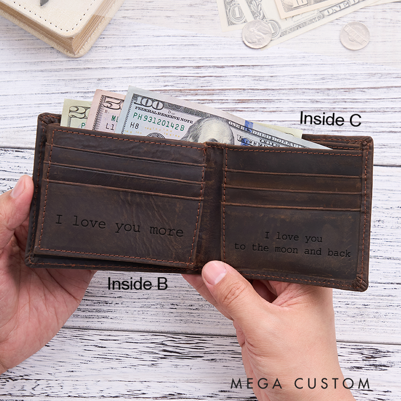Personalized Leather Wallet For Him Engraved Crazy Horse Wallet Mens Wallet Groomsmen Wallet Boyfriend Gift Dad Gift Husband Gift