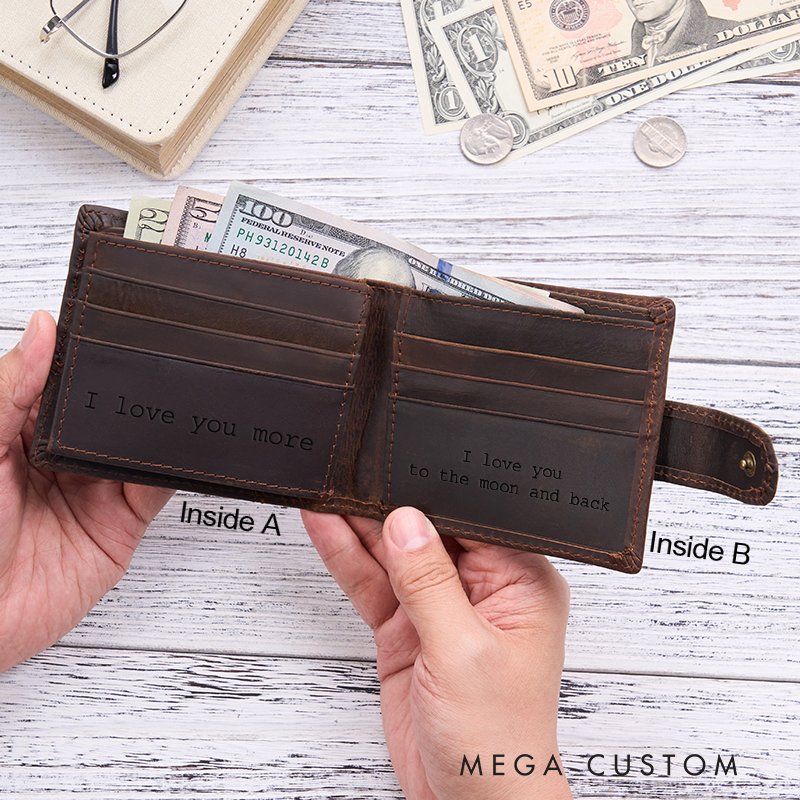 Personalized Leather Wallet For Men Engraved Crazy Horse Wallet Leather Gift for Him Groomsman Gift Boyfriend Gift Dad Gift Husband Gift