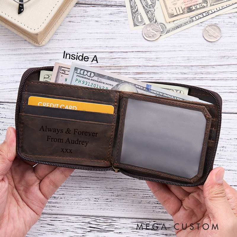 Personalized Crazy Horse Wallet Men's Leather Wallet Engraved Wallet For Him Vintage Wallet Anniversary Gift for Men Birthday Gift For Boyfriend Dad Husband 