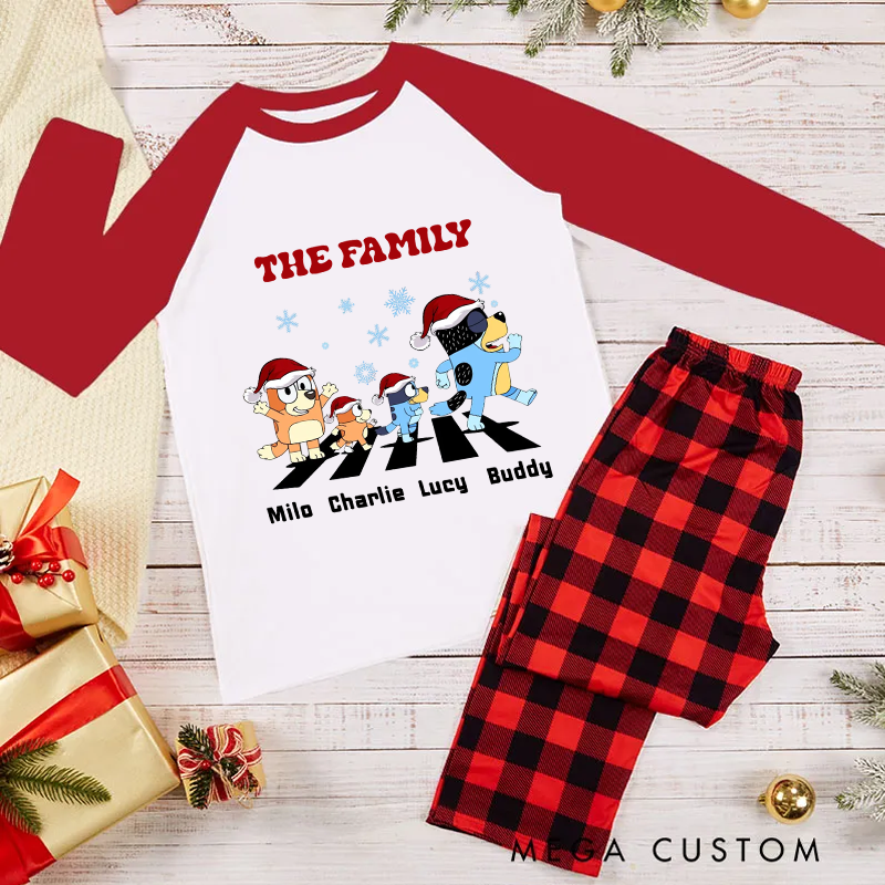 Personalized Family Matching Crew Cartoon Dog Family With Santa Hats Christmas Pajama Sets Custom Family Christmas Pajama Sets and Gift