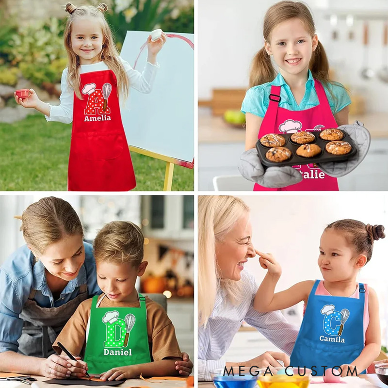 Personalized Embroidered Baking Themed Pattern Multicolor Adjustable Canvas Chef Apron with Pockets and Text Gift for Cooking Baking Lovers