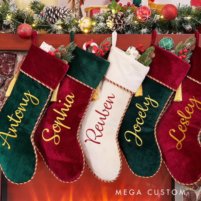 Personalized Family Stockings with Names Holiday Stockings Velvet Stockings Monogram Stockings Christmas Decoration Holiday Decor Gift