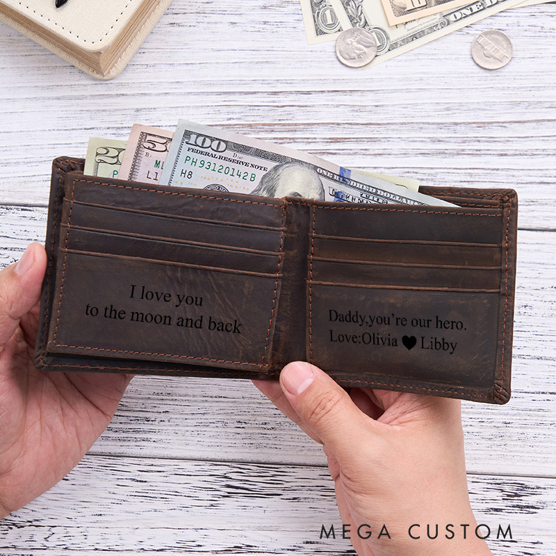 Personalized Leather Wallet Genuine Leather Wallet Custom Mens Wallet Engraved Wallet For Men Gift For Father Gift for Him Boyfriend Groomsmen
