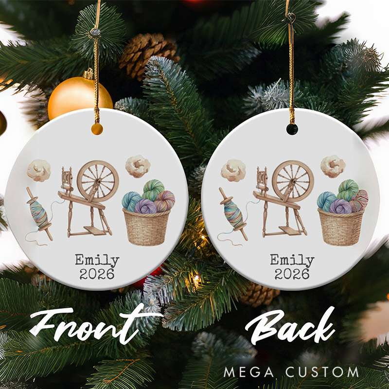 Personalized Spinner Ornament Custom Spinning Wheel Yarn Lover Gift Hobby Ornament Knitting Ornament 2026 Keepsake for Crafters