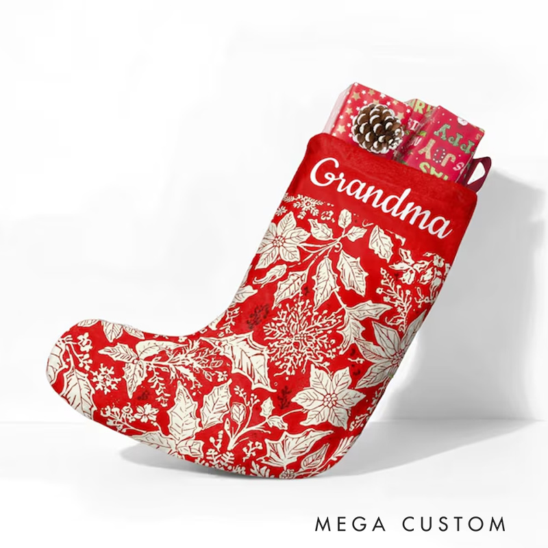 Personalized Red Toile Santa Family Christmas Stockings Custom Toile De Jouy Name Stockings Classic Christmas Decor 
