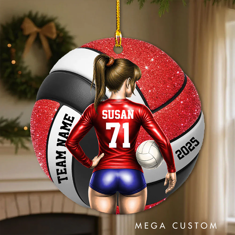Personalized Volleyball Ornament with Custom Name, Number, Team, and Year Design