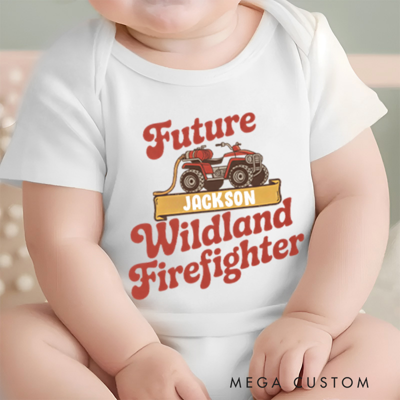 Personalized Wildland Firefighter Inspired Baby Bodysuit with Custom Name and Bold Future Firefighter Graphic Kids T-Shirt