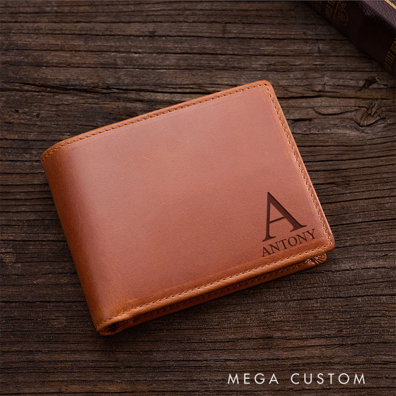 Personalized Leather Wallet for Husband Boyfriend Men's Crazy Horse Leather Wallet Thoughtful Gift for Him Anniversary Valentine Gift Wallet