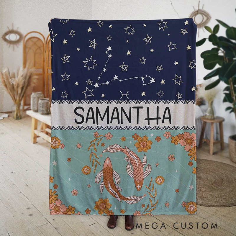 Personalized Zodiac Blanket with Name Birthday Gift for Astrology Lovers
