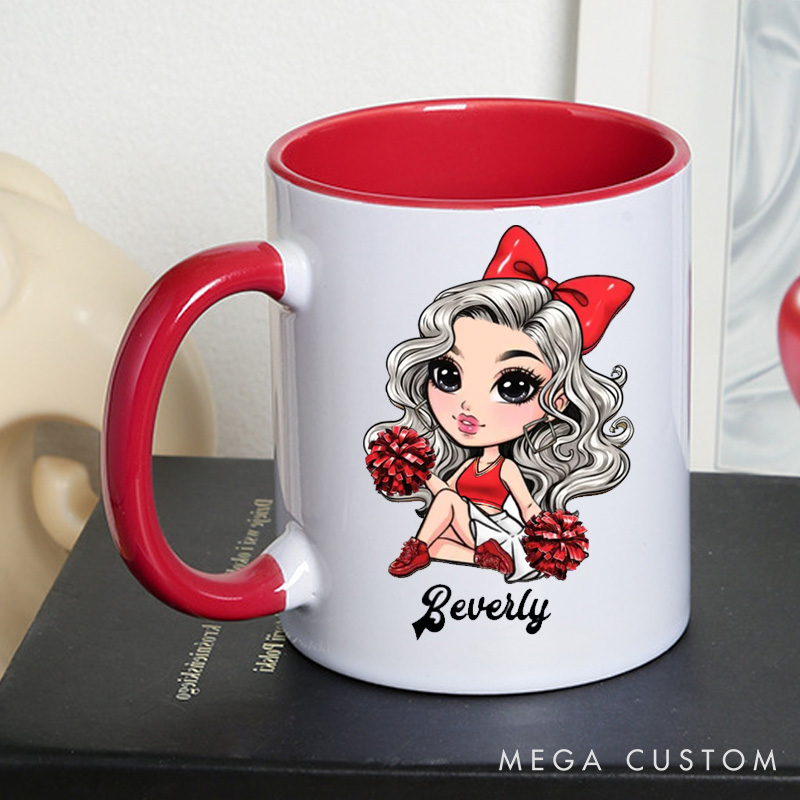 Personalized Cheerleader Mug with Custom Name and Cute Cartoon Design