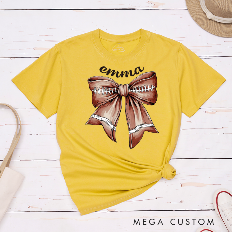Personalized American Football and Rugby Bow T-Shirts with Custom Name for Her